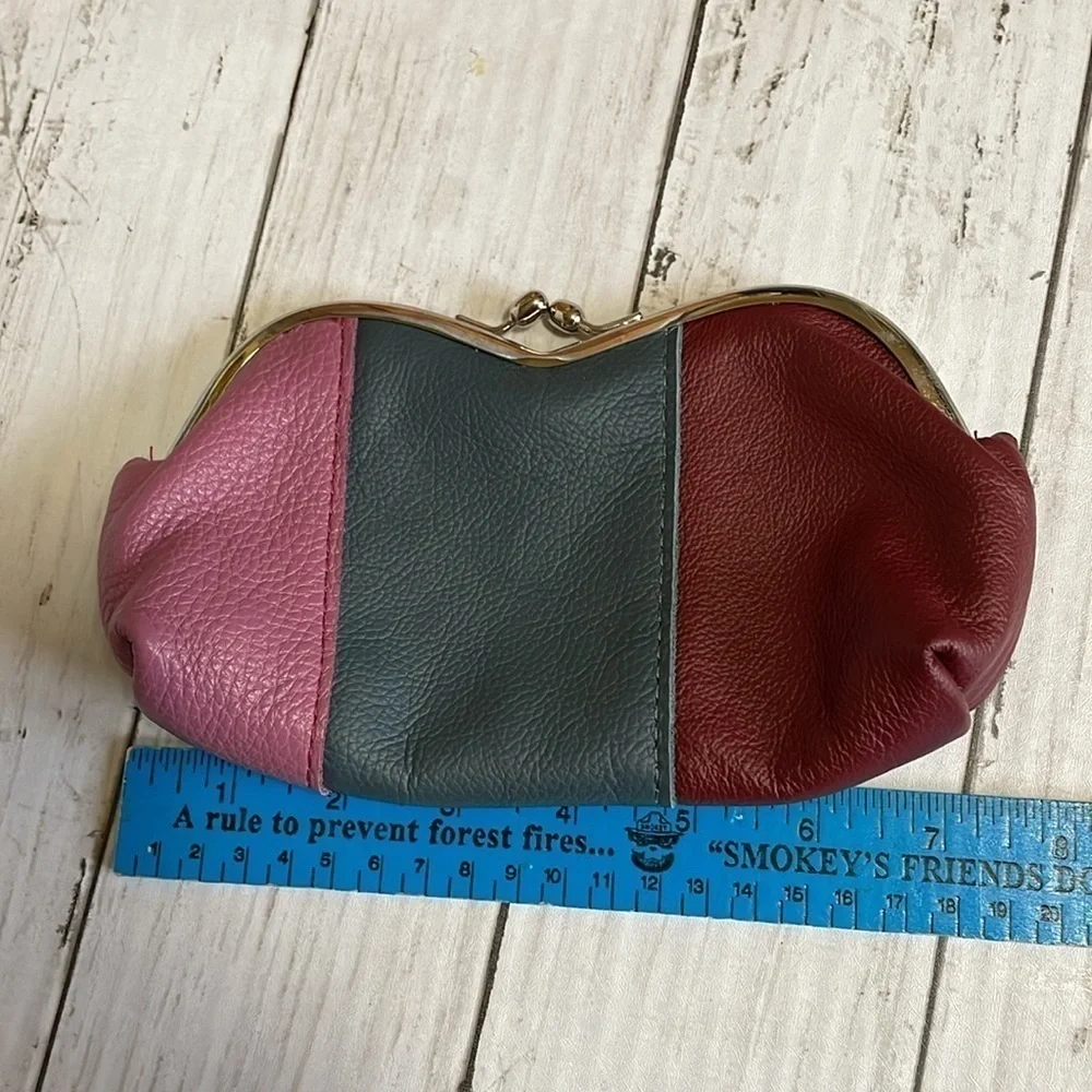 Like New Elophina Tricolor Leather Kiss Lock Make Up Pouch